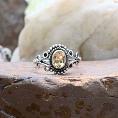 Dainty Oval Faceted Citrine and Sterling Silver Ring