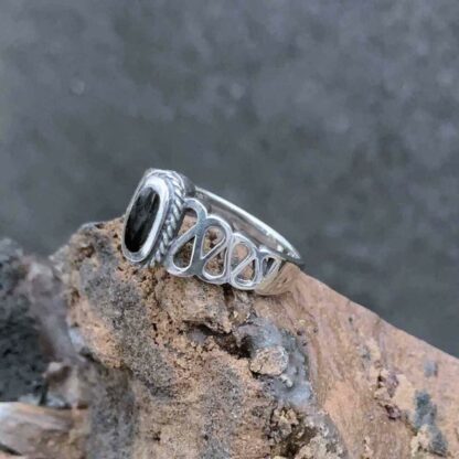 Sterling Silver and Black Agate Oval Ring Side View
