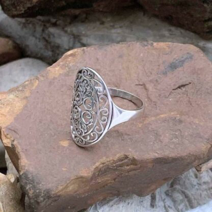 Oval Sterling Filigree Ring Side View