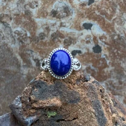 Oval Lapis Sterling Silver Hearts Ring