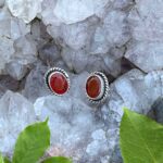 Oval Carnelian Faceted Stud Earrings Set in Sterling Silver