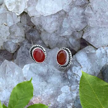 Oval Carnelian Faceted Stud Earrings Set in Sterling Silver
