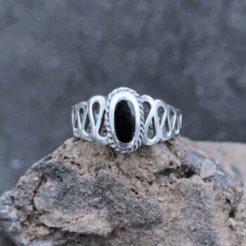An image of a Sterling Silver and Oval Black Agate Ring