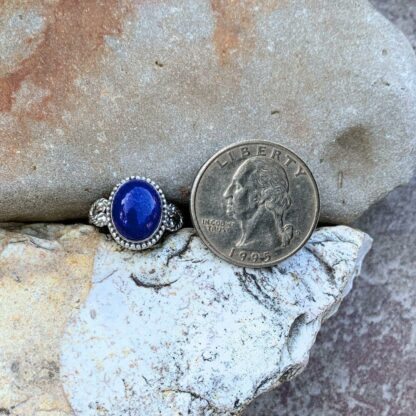 Oval Lapis Sterling Hearts Ring With Quarter