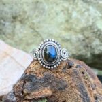 Oval Labradorite Spirals Sterling Ring
