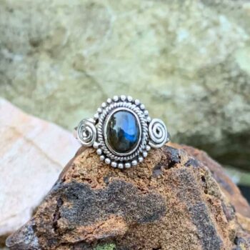 Oval Labradorite Spirals Sterling Ring