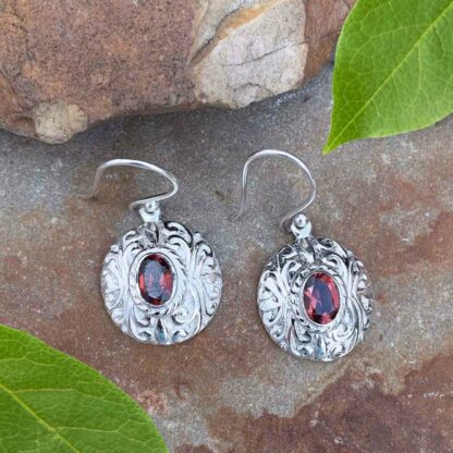 Sterling Oval Garnet Earrings