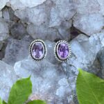 Oval Faceted Amethyst Stud Earrings Set in Sterling Silver