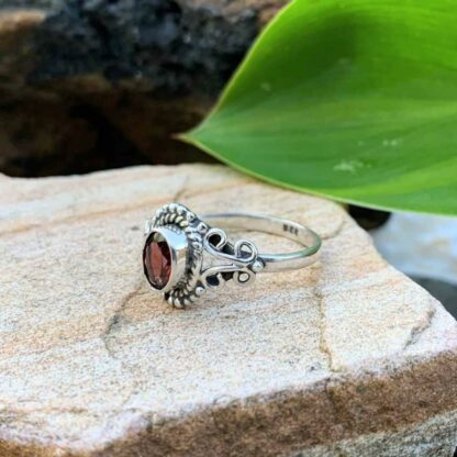 Dainty Sterling Garnet Ring - Image 2