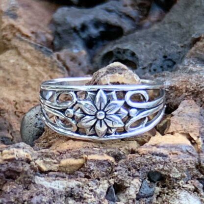 an image of a Sterling Silver Plumeria Floral Ring