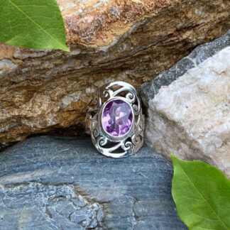 Filigree Sterling-Faceted Amethyst Ring