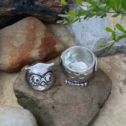 Pewter Owl Mini-Box with lid off.