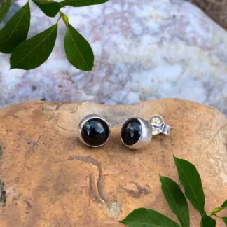 an image of a Simple Round Black Onyx and Sterling Silver Stud Earrings that are 6 mm in diameter