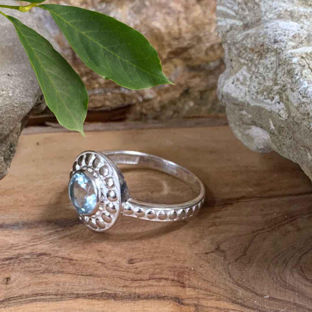 Sterling Silver Round Blue Topaz Ring