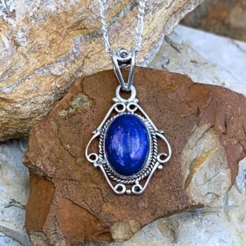 Photo of Sterling Silver Filigree surrounding an Oval Shaped Lapis Lazuli Pendant