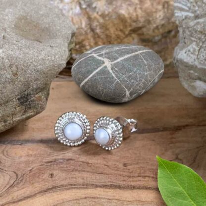 Beaded Sterling Round Pearl Stud-Earrings