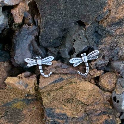 Whimsical Dragonfly with Curling Tail Sterling Silver Stud Earrings