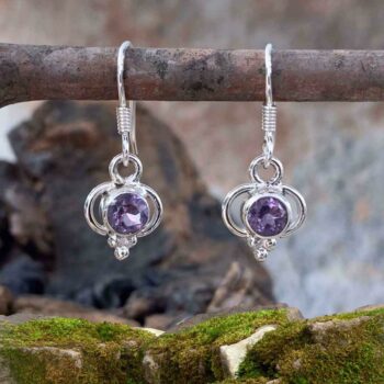 Delicate Faceted Amethyst & Open Sterling Design Pierced Earrings With Slight Dangle