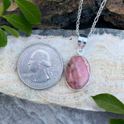 Dainty Oval Rhodochrosite and Sterling Silver Pendant