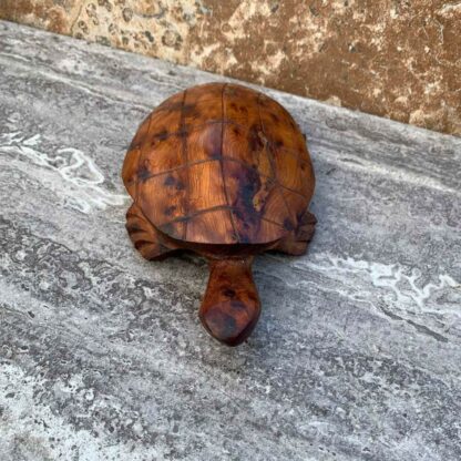 Hand Carved Moroccan Thuya Wood Turtle Figure Front View