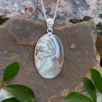 Crazy Lace Agate Oval-Pendant in simple sterling silver setting