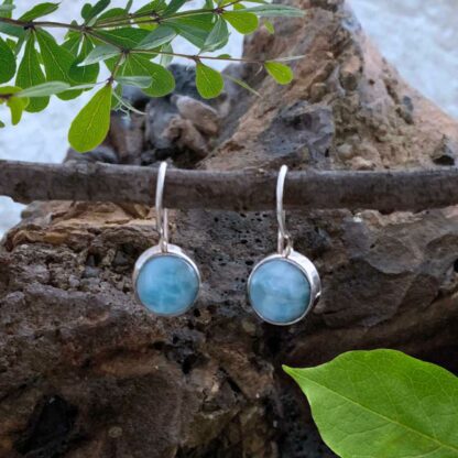 Larimar Round Secure Locking Sterling Silver Earrings