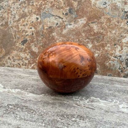 Medium Round Moroccan Thuya Wood Box that is 5 inches wide by 3 inches high