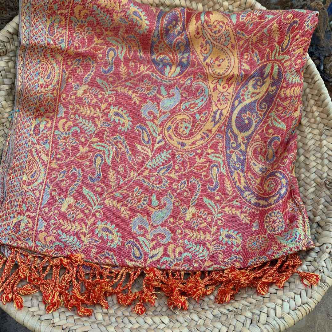 Red, Saffron and Mint Scarf/Shawl - GLE-Good Living Essentials