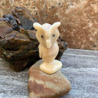 Hand Carved Alabaster Moroccan Owl Figurine with Dimensions: Height: 3" x Width: 2"