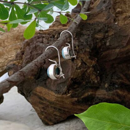 Larimar Round Secure Locking Sterling Silver Earrings Side View