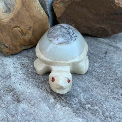Hand Carved Cream and Grey Moroccan Stone Sea-Turtle Figure