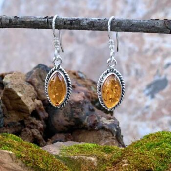 Amber Marquise and Sterling Silver Dangle Earrings