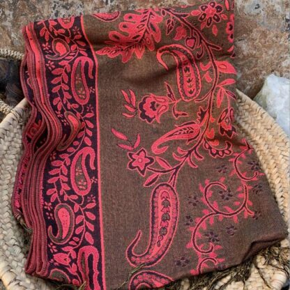 Coral and Tobacco Brown Paisley Scarf