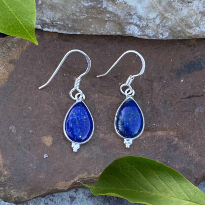 Lapis Lazuli and Sterling Silver Pear Shaped Dangle Earrings