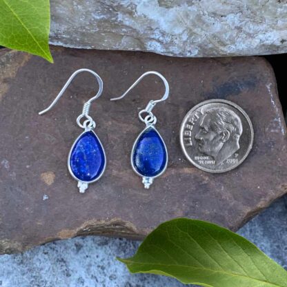 Lapis Lazuli and Sterling Silver Pear Shaped Dangle Earrings Next to dime