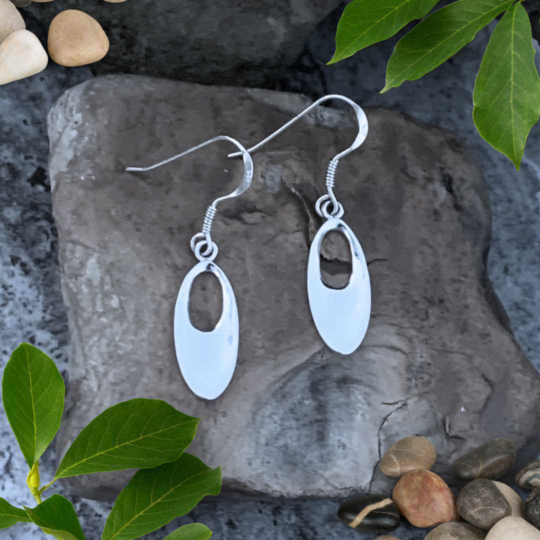 Sterling Silver Owl Heart Dangle Earrings - .925 Silver, Hook Closure