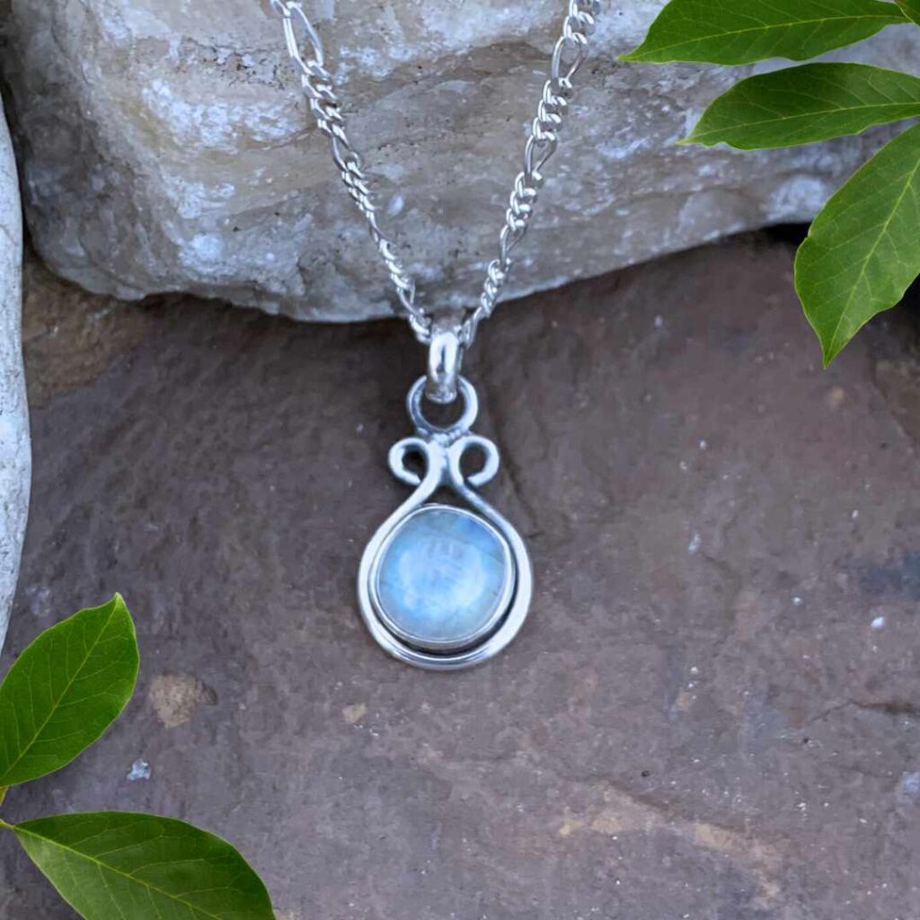 Dryad Design Rhiannon Celtic Goddess Pendant - Sterling Silver With Rainbow Moonstone, 2 1/8 Inch Tall, Wiccan Pagan Jewelry