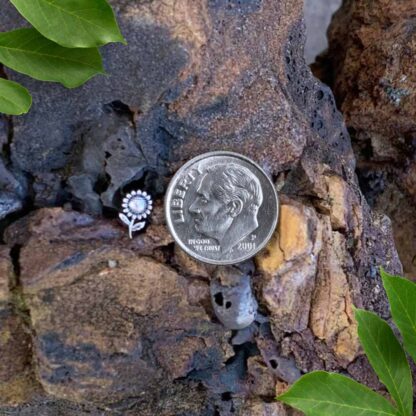 Petite Sterling Silver Sunflower Stud Earrings Next to Dime