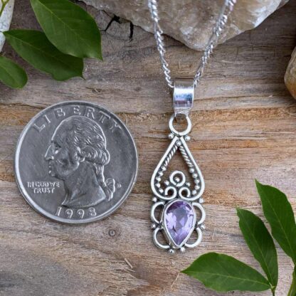 Enchanting Teardrop Amethyst and Sterling Silver Heart Pendant