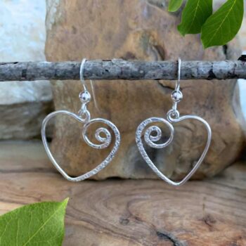 Open Sterling Silver Spiral Heart Dangle Earrings
