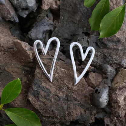 Contemporary Sterling Silver Open Heart Stud Earrings