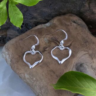 Abstract Open Sterling Silver Heart Dangle Earrings