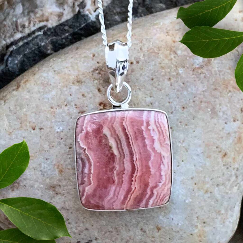 Square Rhodochrosite & Sterling Pendant