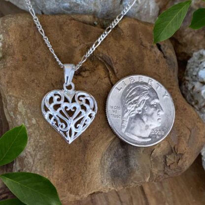 Image of our Romantic Sterling Silver Double Heart Filigree Pendant