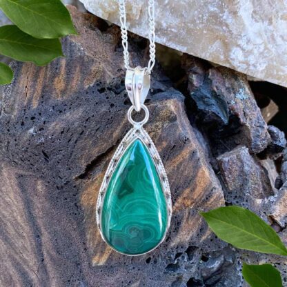 an image of a Sterling Malachite Pear Shaped Pendant