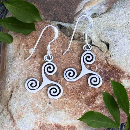 Sterling Silver Celtic Triskelion Dangle Earrings