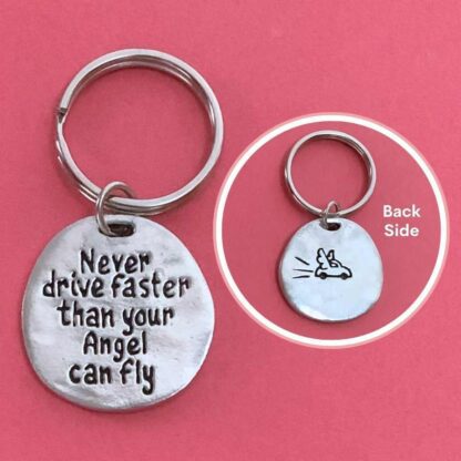 Never Drive Faster Than Your Angel Pewter Keychain