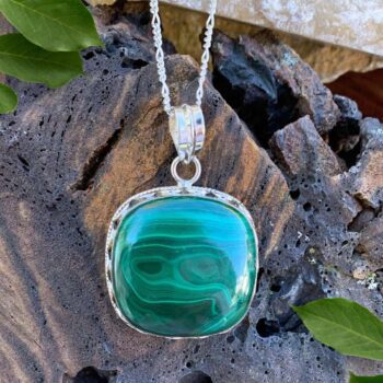 An image of a Sterling Silver Malachite Square Pendant