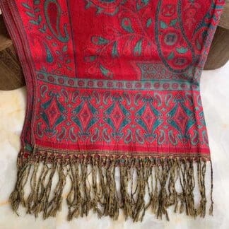 an image of a Berry Red and Teal Floral Scarf