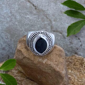 Marquise Black Agate and Sterling Silver Ring